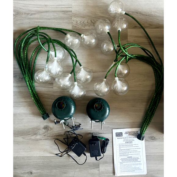 VTG FiberOptic 8 Lead Ball Christmas Tree Wired Ornaments Enchanted Forest 2 Set - Picture 4 of 12